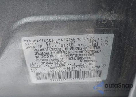 2019 Nissan Sentra Sv from USA, damaged, VIN 3N1AB7AP9KY305298